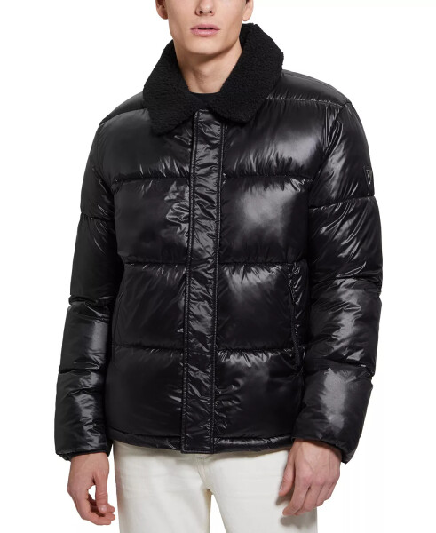 Men's Puffer Jacket with Sherpa Collar Jet Black - 1