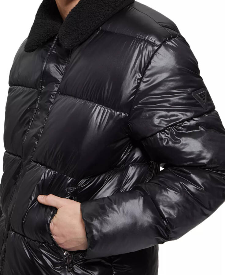 Men's Puffer Jacket with Sherpa Collar Jet Black - 3