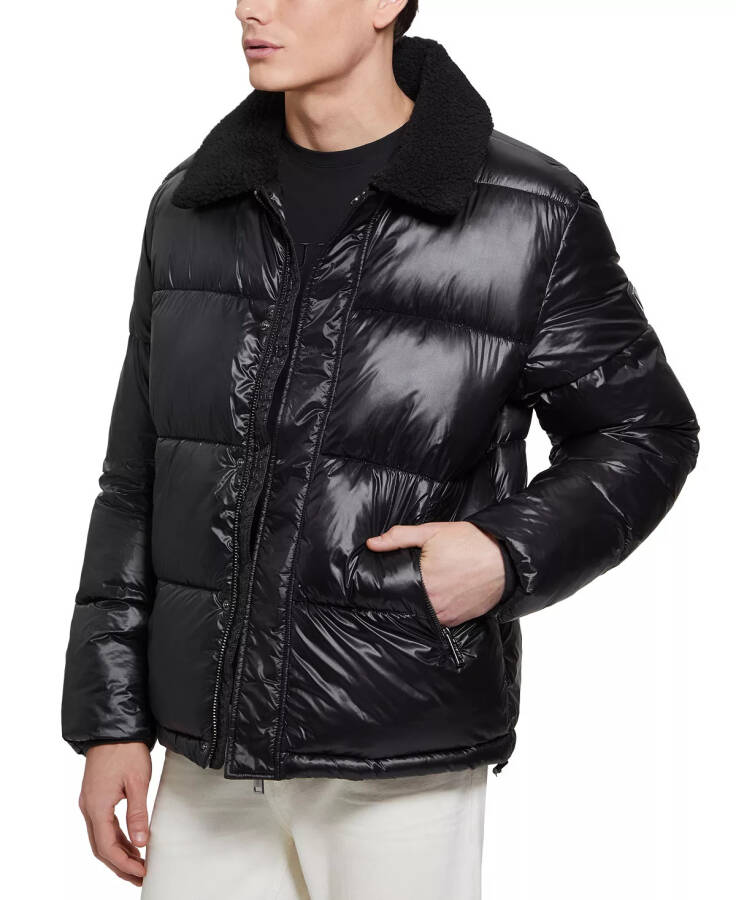 Men's Puffer Jacket with Sherpa Collar Jet Black - 4