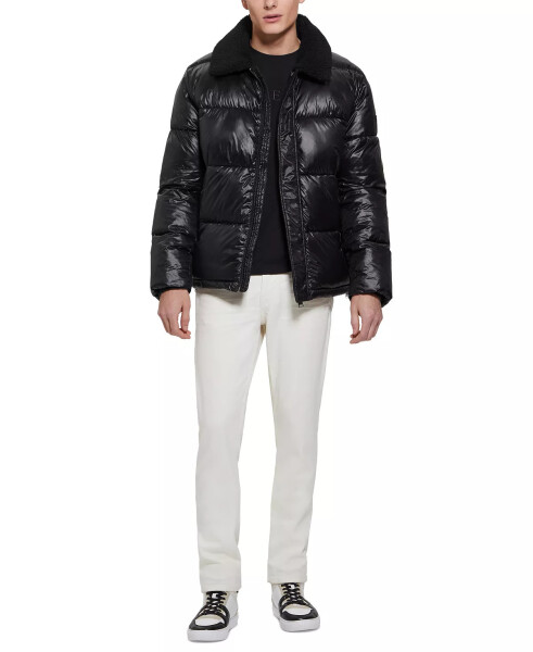 Men's Puffer Jacket with Sherpa Collar Jet Black - 5