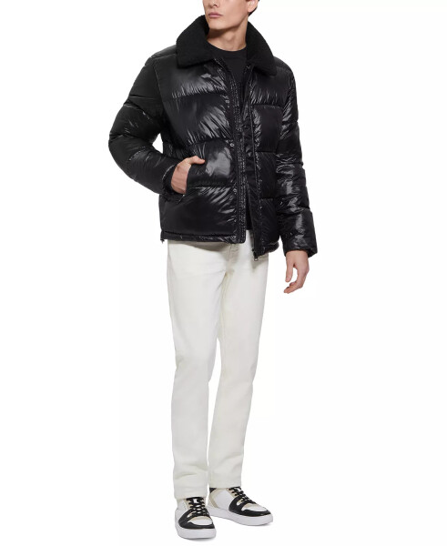 Men's Puffer Jacket with Sherpa Collar Jet Black - 6