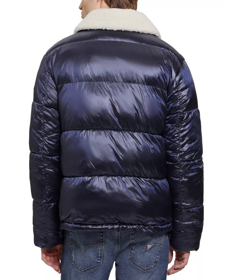 Men's Puffer Jacket with Sherpa Collar Navy Sea Multi - 2