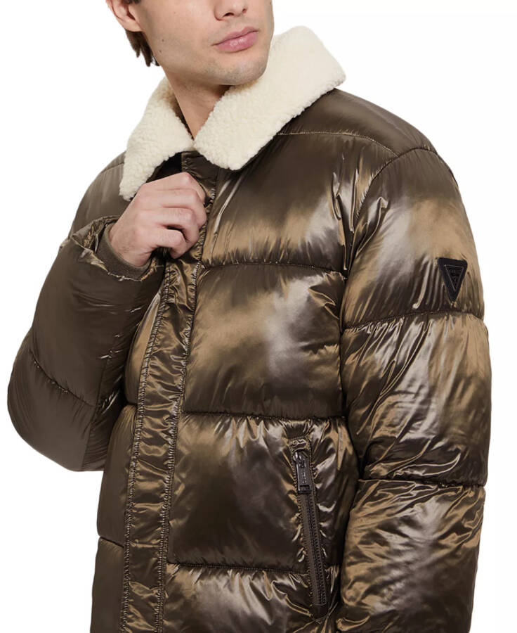 Men's Puffer Jacket with Sherpa Collar Olive Morning Multi - 3