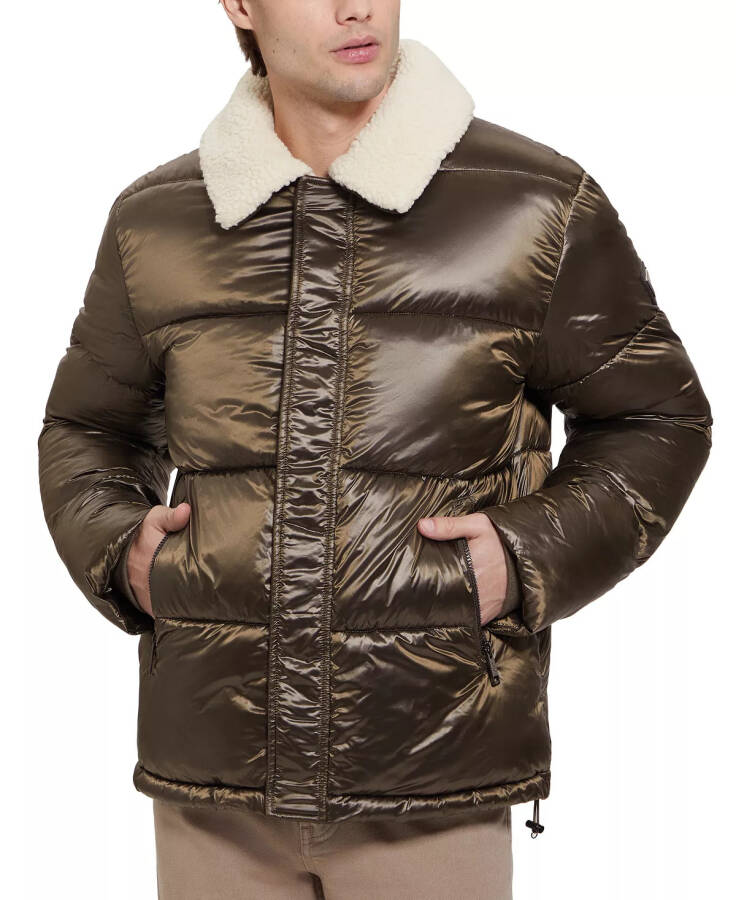 Men's Puffer Jacket with Sherpa Collar Olive Morning Multi - 4