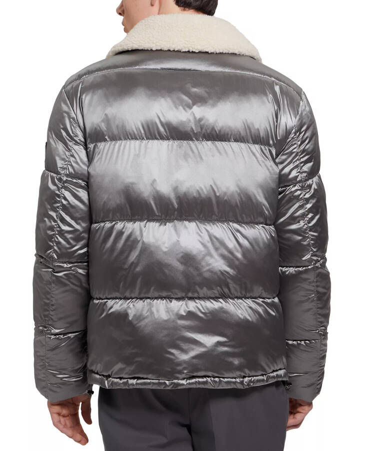 Men's Puffer Jacket with Sherpa Collar Silver Soiled - 2