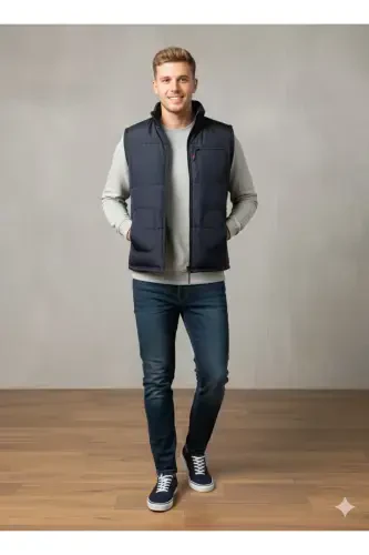 Men's Puffer Vest - HeviStor - Navy Blue - 1