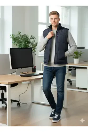 Men's Puffer Vest - HeviStor - Navy Blue - 3