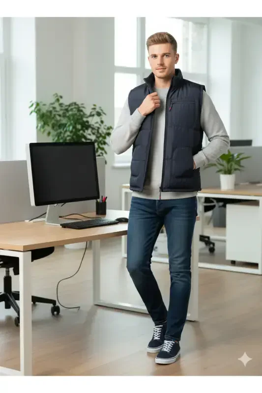 Men's Puffer Vest - HeviStor - Navy Blue - 3