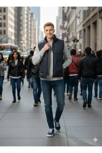 Men's Puffer Vest - HeviStor - Navy Blue - 4