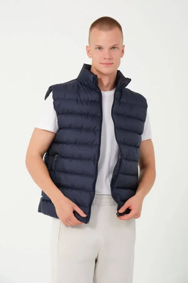 Men's puffer vest, navy blue. - 1