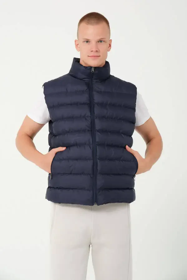 Men's puffer vest, navy blue. - 2