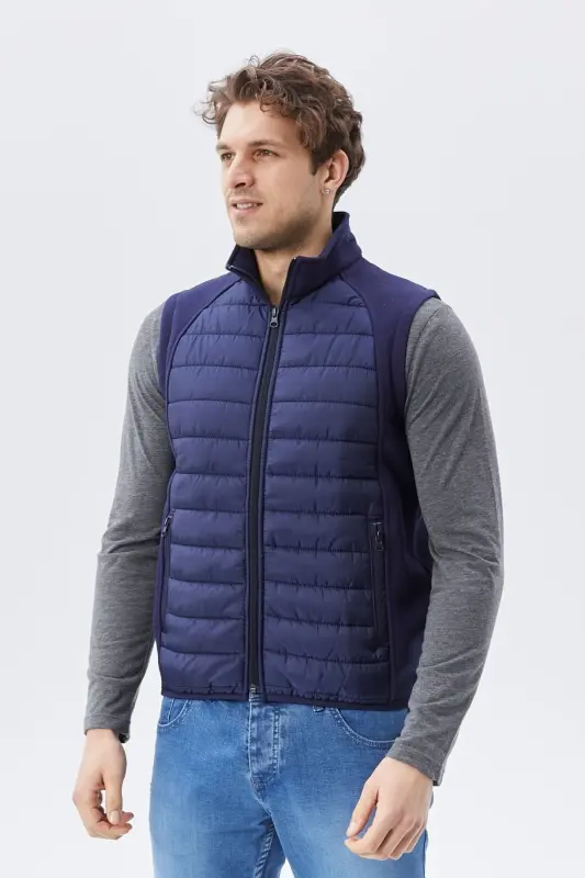 Men's Puffer Vest Water and Windproof Ray Pattern Navy-Navy - 1