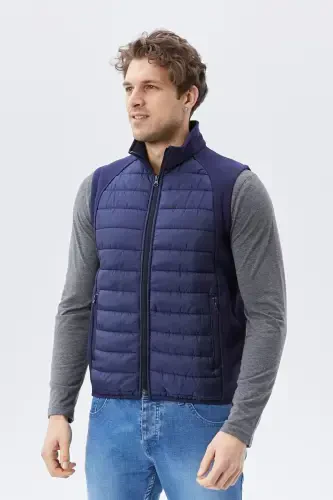 Men's Puffer Vest Water and Windproof Ray Pattern Navy-Navy - 1