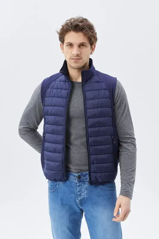 Men's Puffer Vest Water and Windproof Ray Pattern Navy-Navy - 2