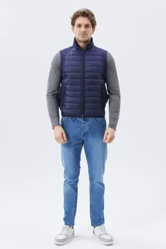 Men's Puffer Vest Water and Windproof Ray Pattern Navy-Navy - 3