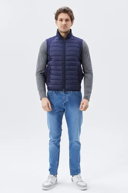 Men's Puffer Vest Water and Windproof Ray Pattern Navy-Navy - 3