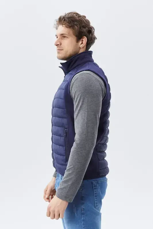 Men's Puffer Vest Water and Windproof Ray Pattern Navy-Navy - 4