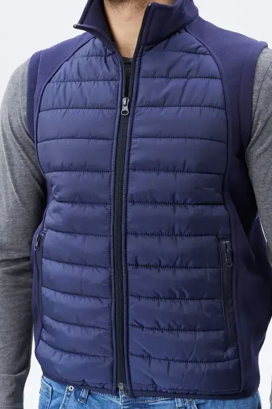 Men's Puffer Vest Water and Windproof Ray Pattern Navy-Navy - 5