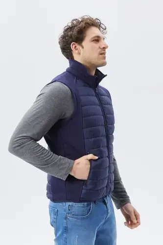 Men's Puffer Vest Water and Windproof Ray Pattern Navy-Navy - 6