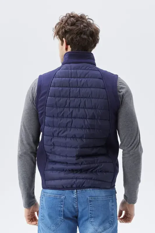 Men's Puffer Vest Water and Windproof Ray Pattern Navy-Navy - 8