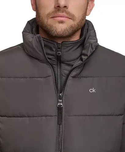 Men's Puffer With Set In Bib Detail, Created for Modazone-Alloy Grey - 2