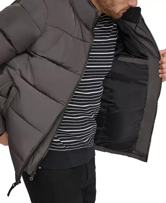 Men's Puffer With Set In Bib Detail, Created for Modazone-Alloy Grey - 5