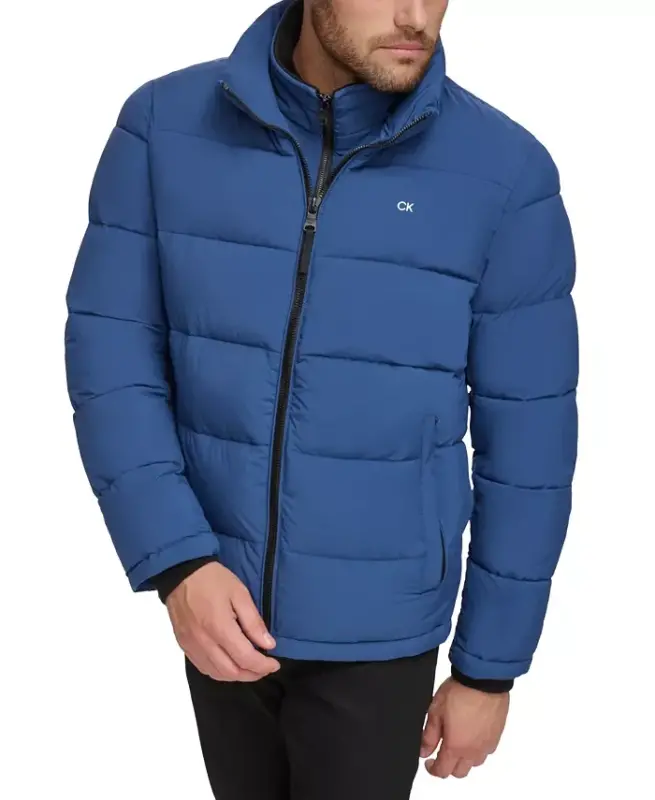 Men's Puffer With Set In Bib Detail, Created for Modazone-Blue - 3