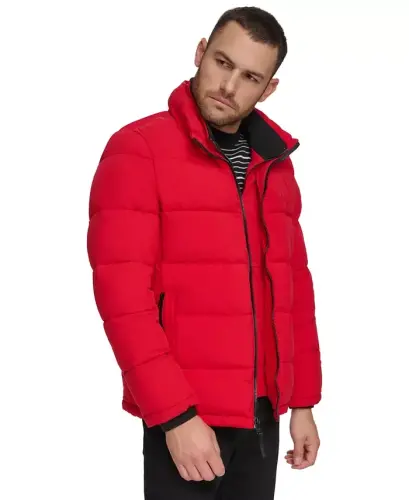 Men's Puffer With Set In Bib Detail, Created for Modazone - Deep Red 