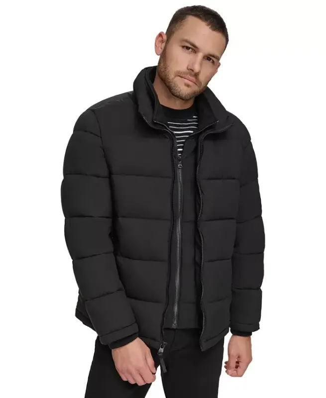 Men's Puffer With Set In Bib Detail, Created for Modazone - Ebony - 1