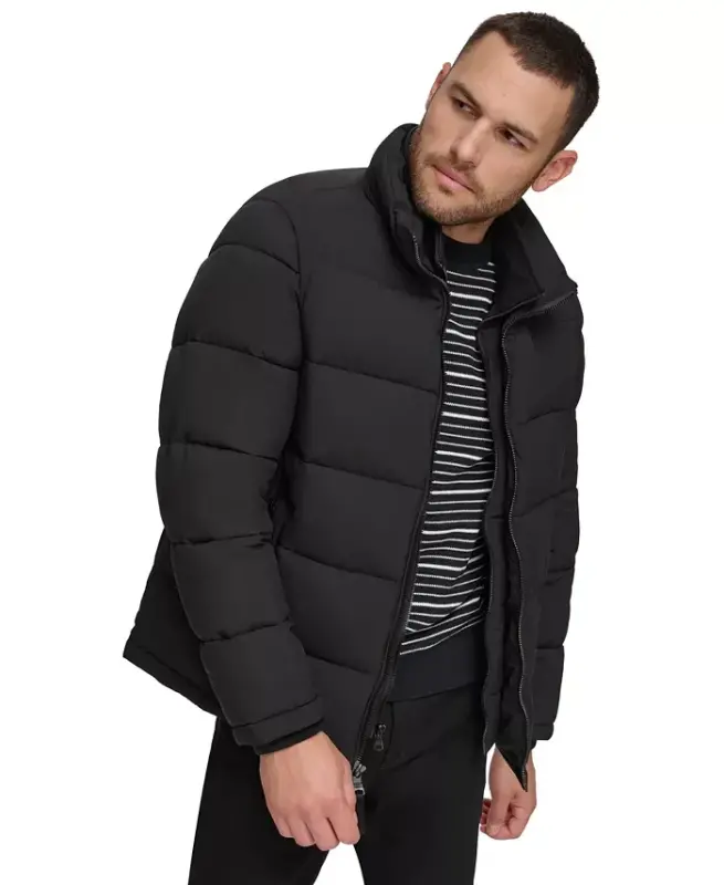 Men's Puffer With Set In Bib Detail, Created for Modazone - Ebony - 2