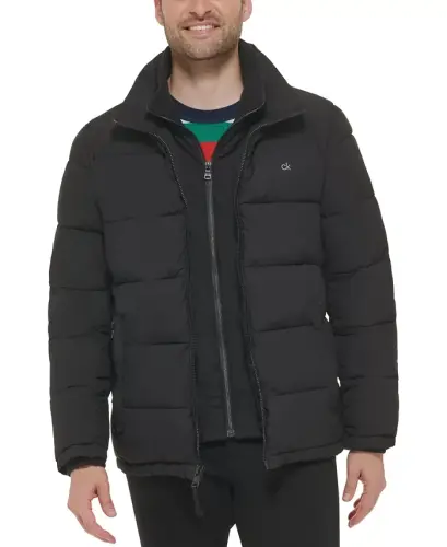 Men's Puffer With Set In Bib Detail, Created for Modazone - Ebony - 4