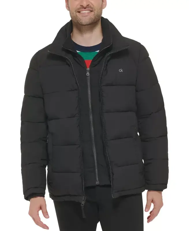 Men's Puffer With Set In Bib Detail, Created for Modazone - Ebony - 4
