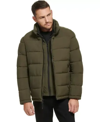 Men's Puffer With Set In Bib Detail, Created for Modazone-Olive - 1