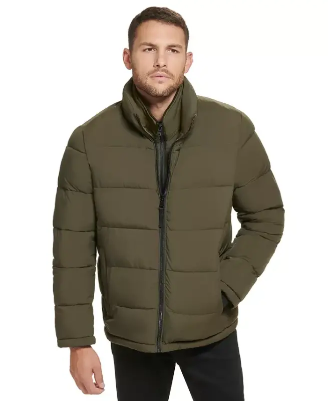 Men's Puffer With Set In Bib Detail, Created for Modazone-Olive - 3