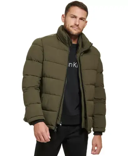 Men's Puffer With Set In Bib Detail, Created for Modazone-Olive - 4