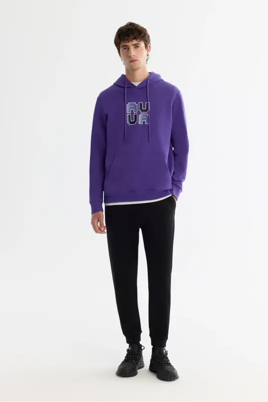 Men's Purple Hooded Cotton Printed Elastane Sweats - 5