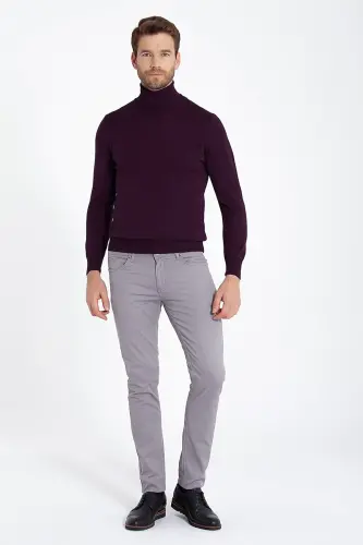 Men's Purple Regular Fit Turtleneck Knit Sweater-Purple - HATEMOĞLU (1)