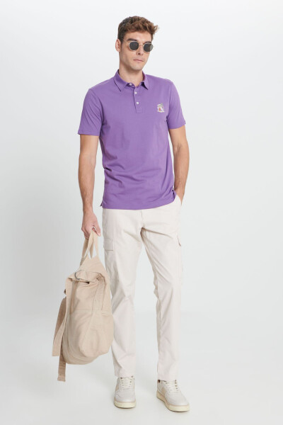 Men's Purple Standard Fit Regular Cut 100% Cotton Soft Textured Printed Polo Neck T-Shirt - MODAZONE (1)