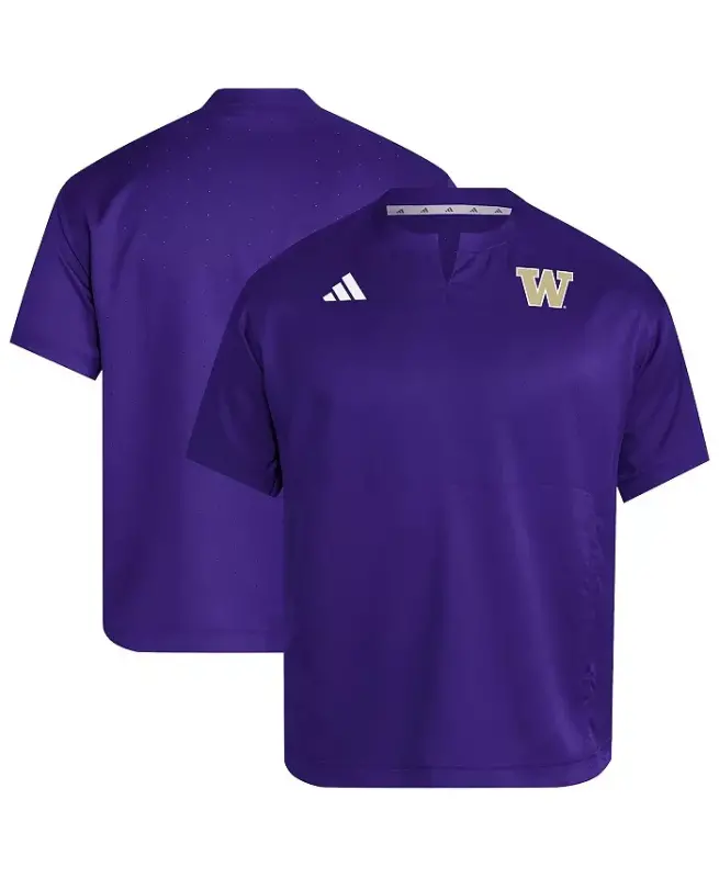 Men's Purple Washington Huskies Dugout Coaches Adizero Notch Neck Pullover Sweatshirt-Purple - 1