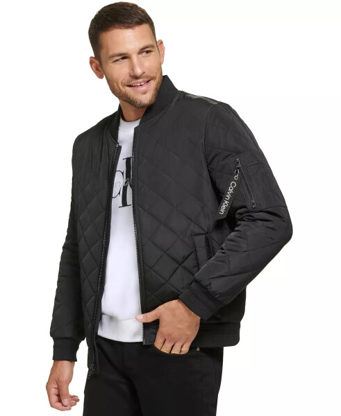 Men's Quilted Baseball Jacket with Rib-Knit Trim Black - 1