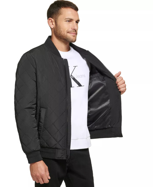 Men's Quilted Baseball Jacket with Rib-Knit Trim Black - 3