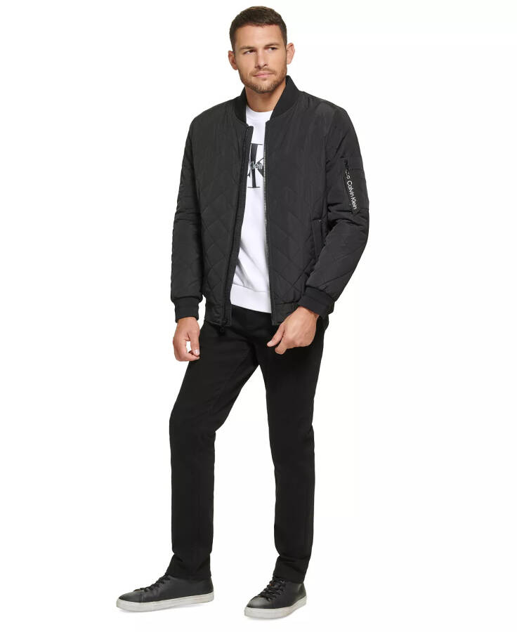 Men's Quilted Baseball Jacket with Rib-Knit Trim Black - 4