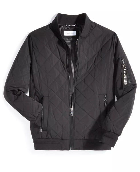 Men's Quilted Baseball Jacket with Rib-Knit Trim Black - 6