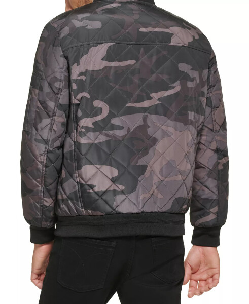 Men's Quilted Baseball Jacket with Rib-Knit Trim Black Camo - 2