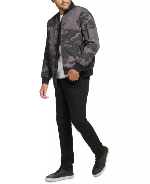 Men's Quilted Baseball Jacket with Rib-Knit Trim Black Camo - 6