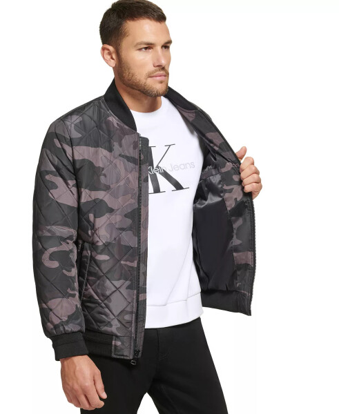 Men's Quilted Baseball Jacket with Rib-Knit Trim Black Camo - 7