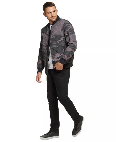 Men's Quilted Baseball Jacket with Rib-Knit Trim Black Camo - 9