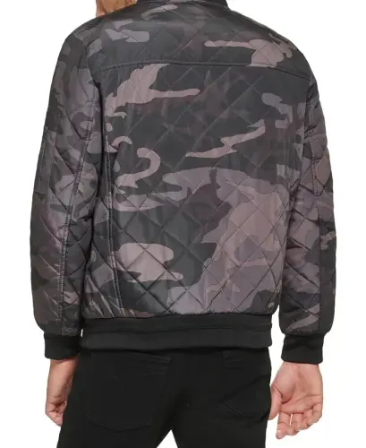Men's Quilted Baseball Jacket with Rib-Knit Trim - Black Camo - CALVIN KLEIN (1)