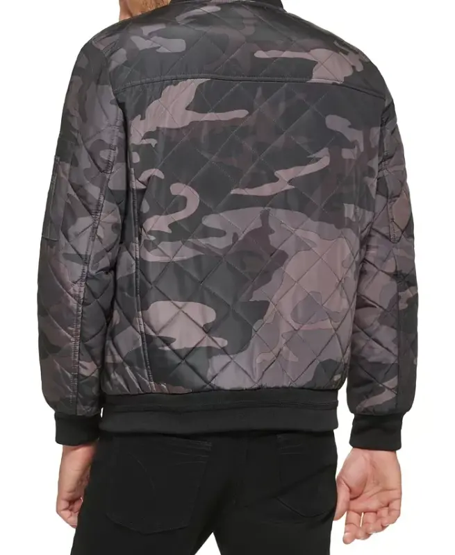 Men's Quilted Baseball Jacket with Rib-Knit Trim - Black Camo - 2