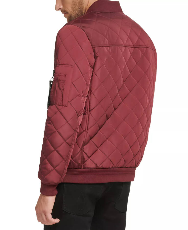 Men's Quilted Baseball Jacket with Rib-Knit Trim Burgundy - 2